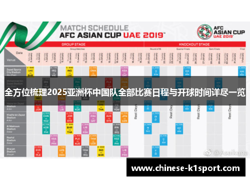 全方位梳理2025亚洲杯中国队全部比赛日程与开球时间详尽一览 全方位梳理2025亚洲杯中国队全部比赛日程与开球时间详尽一览