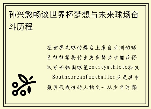 孙兴慜畅谈世界杯梦想与未来球场奋斗历程